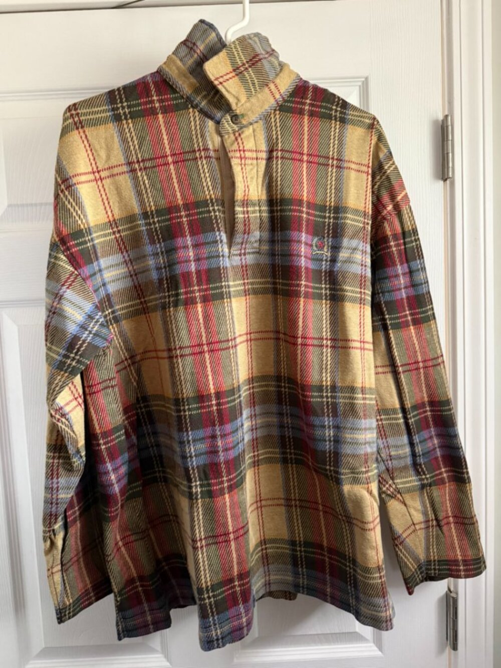 Vintage 90s Tommy Hilfiger Plaid Flannel Popover Shirt Corduroy Trim Mens XL